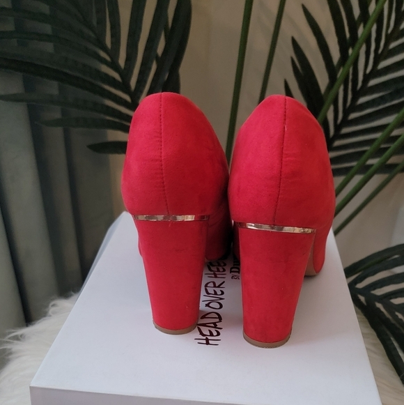 Candy Apple Red Suede Block Heels - Women's Size 9 - Picture 3 of 8